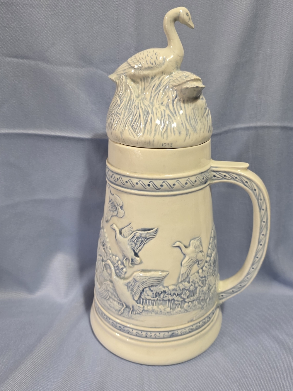 Vintage Ceramic Waterfowl Beer Stein with Nesting Goose Lid